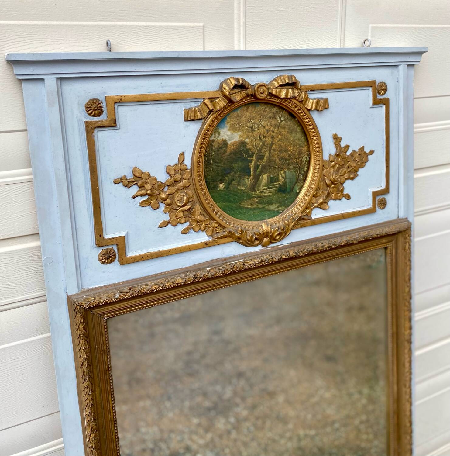 Trumeau mirror with oval decoration and wooden pediment 1920