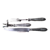 Old cutting service in steel and silver metal in its box