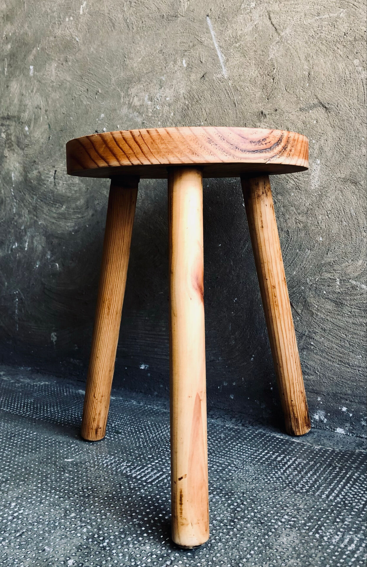 Vintage Scandinavian design solid pine tripod stool