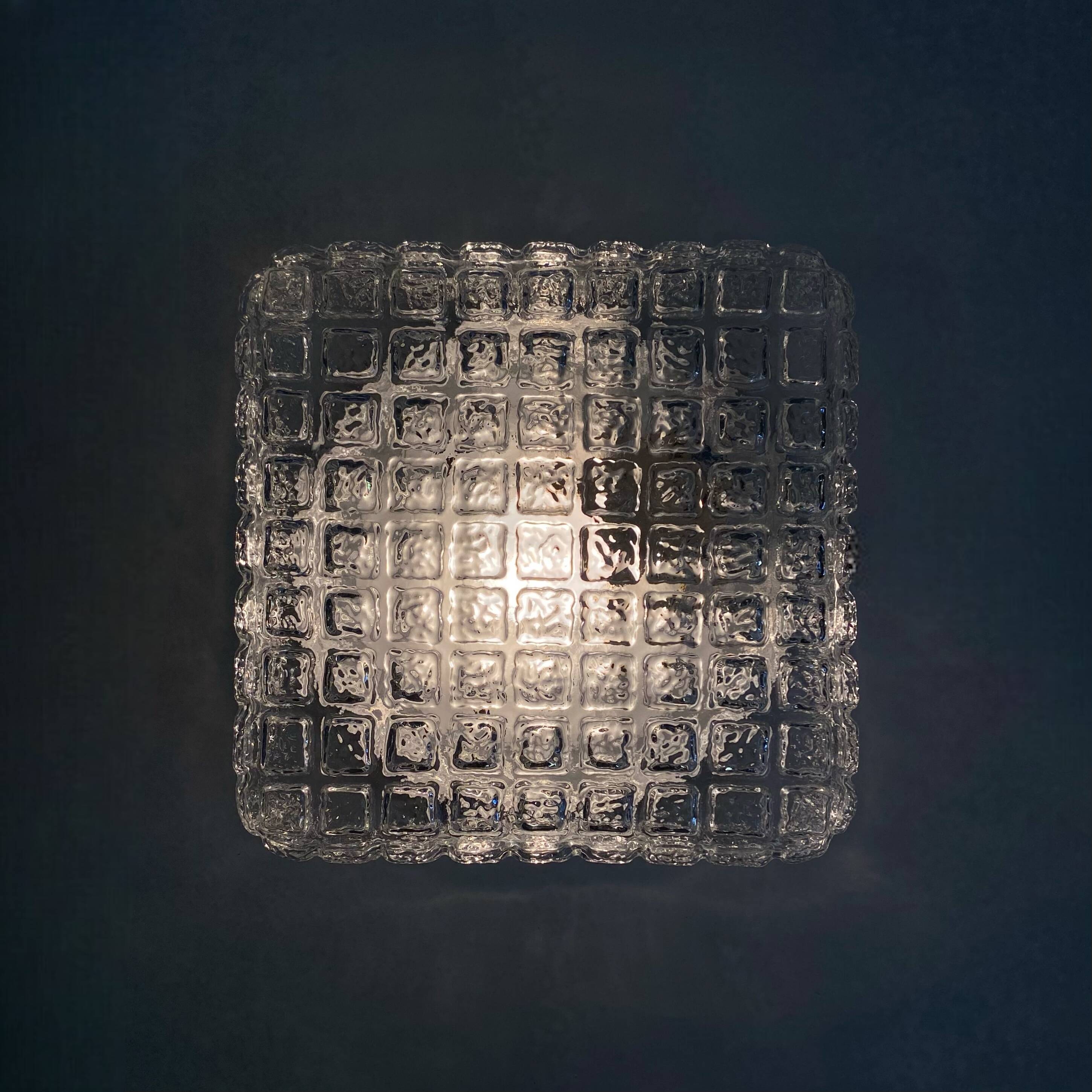 Square glass wall light ceiling lamp 1970 1980 seventies eighties