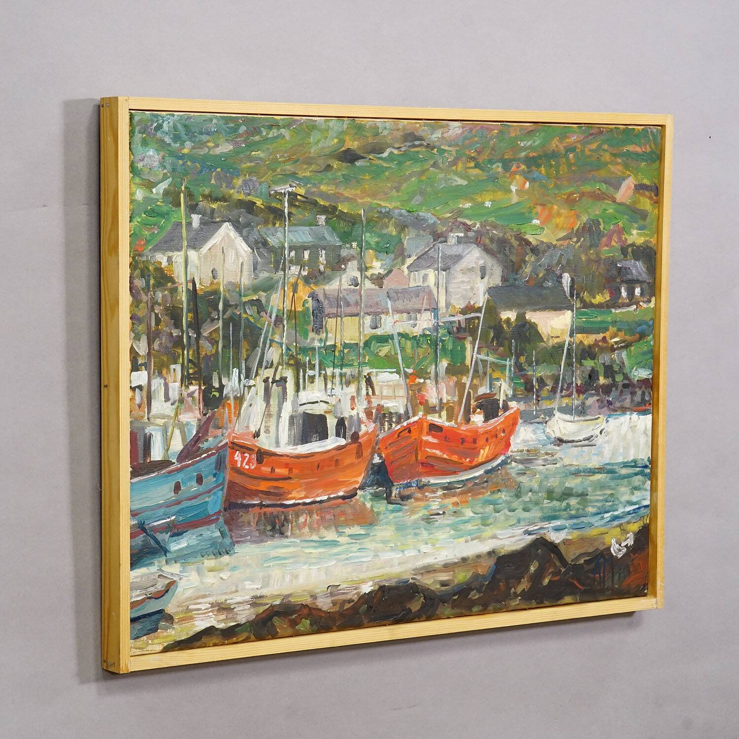 Oil painting by Alexander Michael – Fishing boats in Ireland, 1976