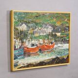 Oil painting by Alexander Michael – Fishing boats in Ireland, 1976