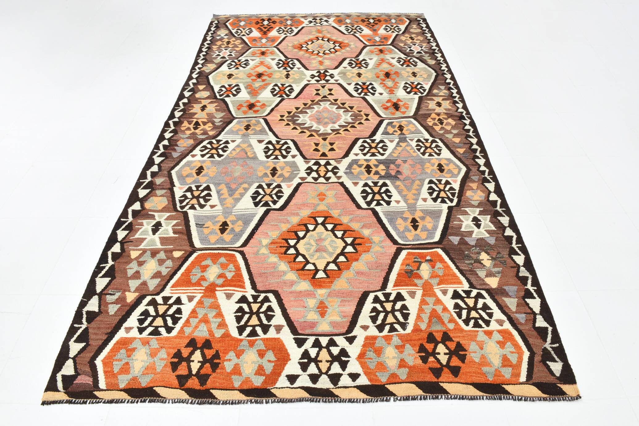 6x10 Kilim Grey & Brown Bohemian Area Kilim Rug, 171x306 Cm