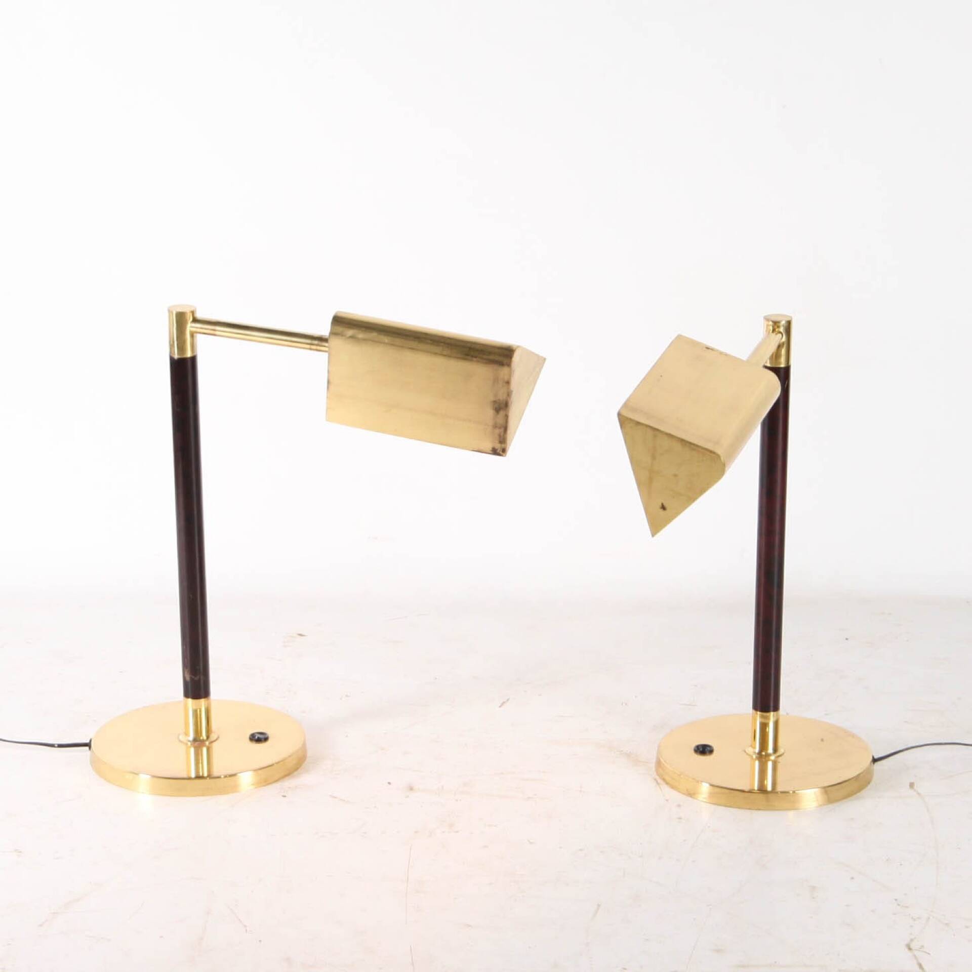 Brass and wood lamps