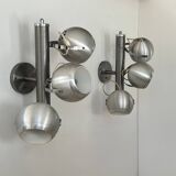 Pair of vintage adjustable wall lights, chrome and brushed metal, France 1970