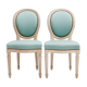Pair of Louis XVI style armchair medallion chairs in turquoise blue color