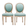 Paire de chaises médaillon fauteuil de style Louis XVI de couleur bleu turquoise