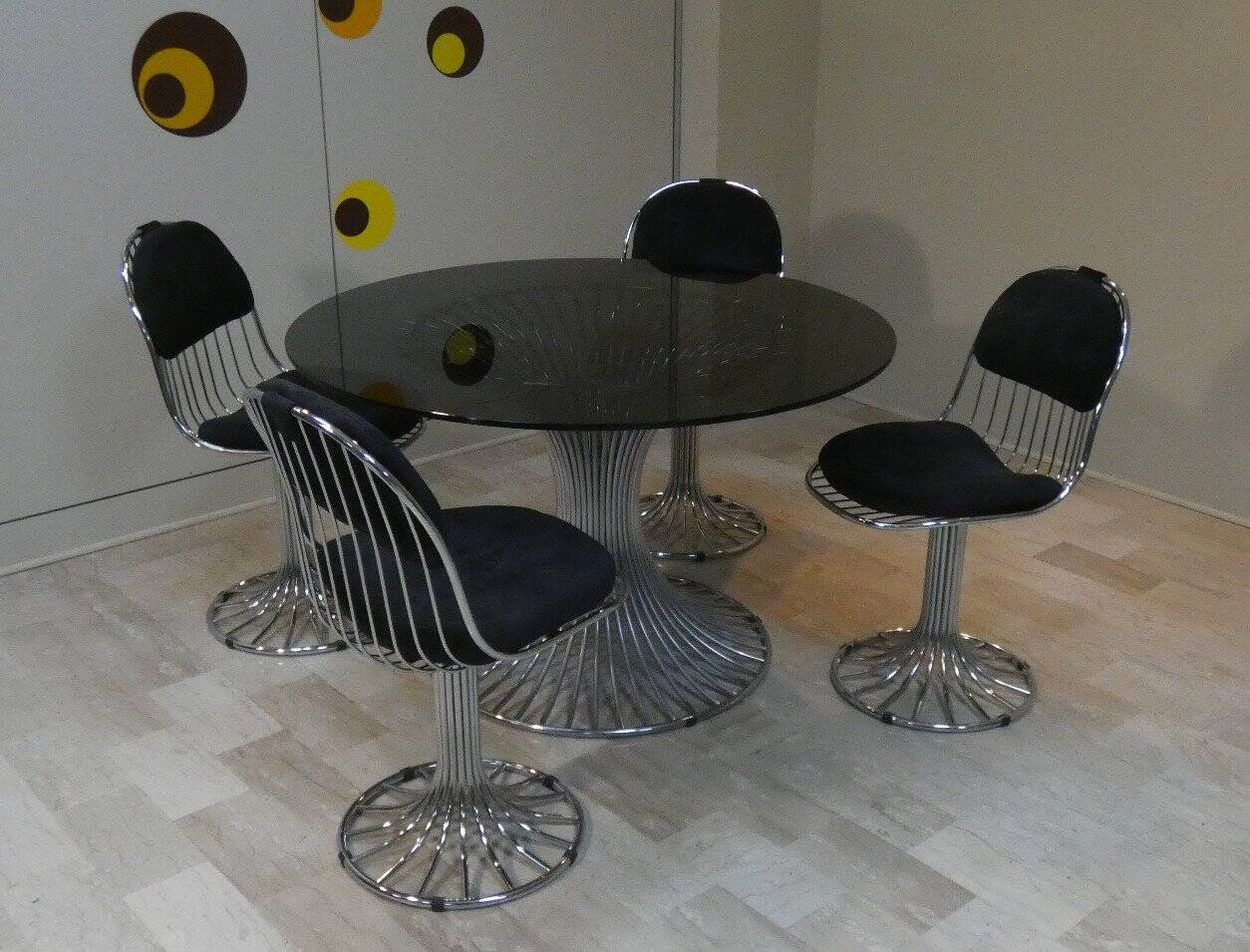Margot chairs and Tulip dining table by Gastone Rinaldi for Rima, Italy, 1968, set of 5.
