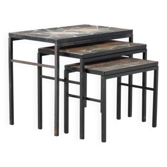 Tables gigognes avec plateaux en pierre des années 1960, Pays-Bas