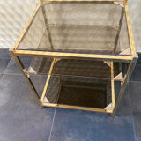 End of sofa 3 trays in smoked glass and brass-frame 70 year