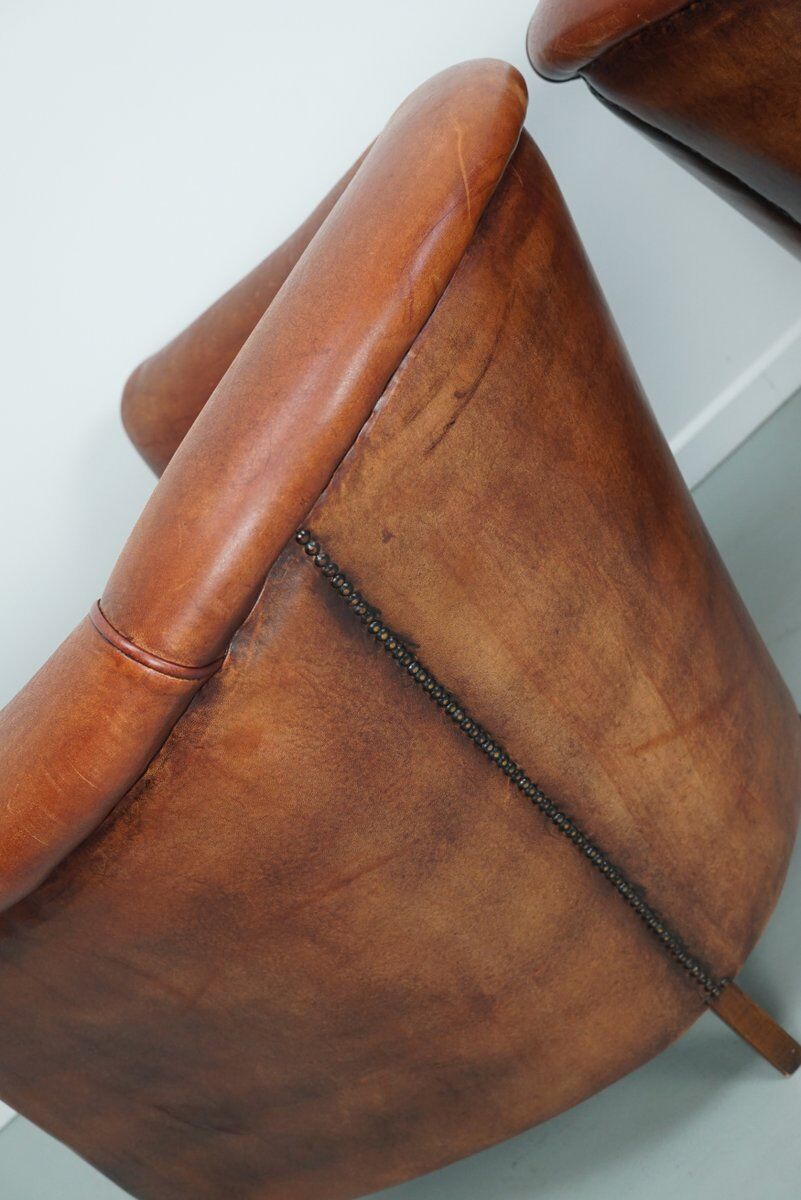 Vintage Dutch cognac leather club chair, 1970s, set of 2