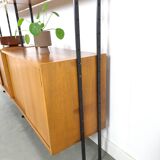 Modulair Omnia wandsysteem, Hilker, teak en zwart staal met legplanken