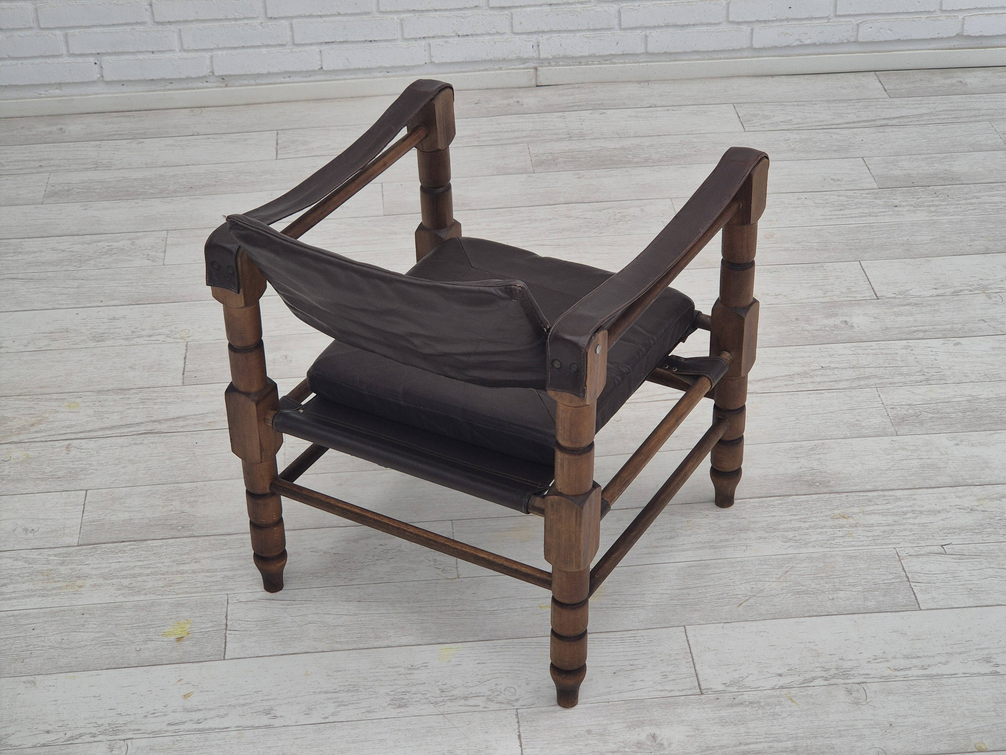 1960s, Scandinavian "Safari" lounge chair, original condition, leather, beech wood.