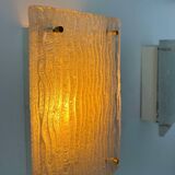 Pair of vintage sconces, molded frosted glass, Murano Italy 1970