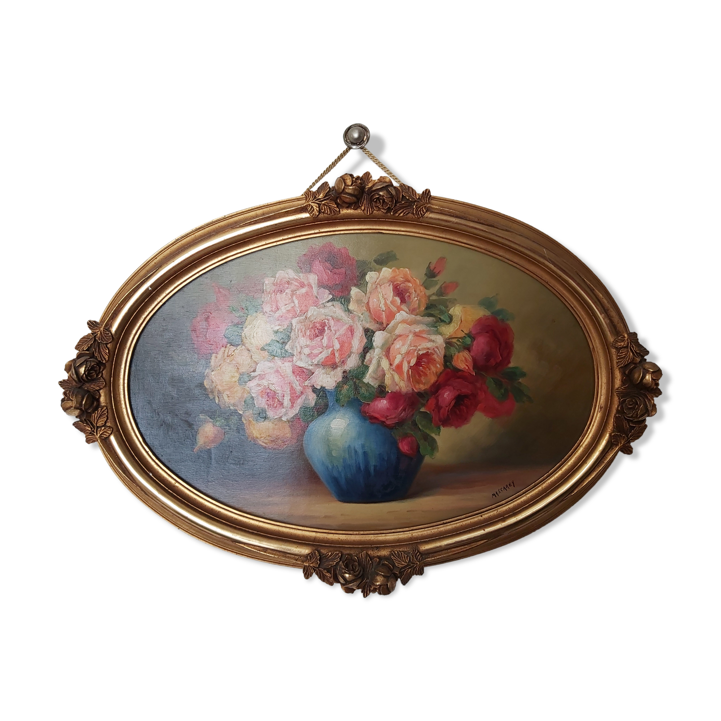 Oil on flower bouquet panel by Mascarey
