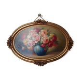 Oil on flower bouquet panel by Mascarey