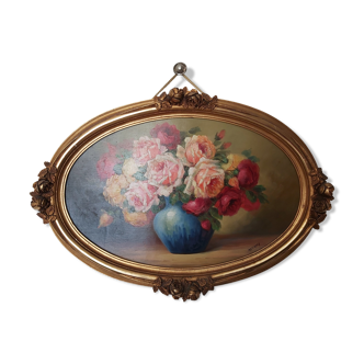 Huile sur panneau bouquet de fleurs signé Mascarey