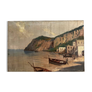 Village dans les falaises, - toile