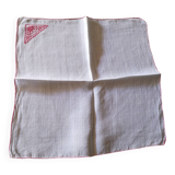 Nappe et serviettes anciennes lin fin blanc broderies rouge