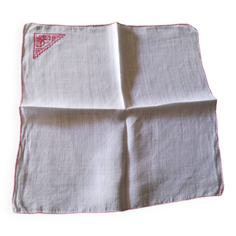Tablecloth and napkins old fine white linen red embroidery
