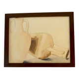 Illustration aquarelle, cadre bois vitré