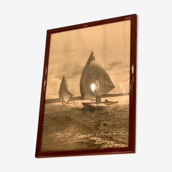 Framed photograph, pair of sailboats
