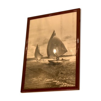 Framed photograph, pair of sailboats