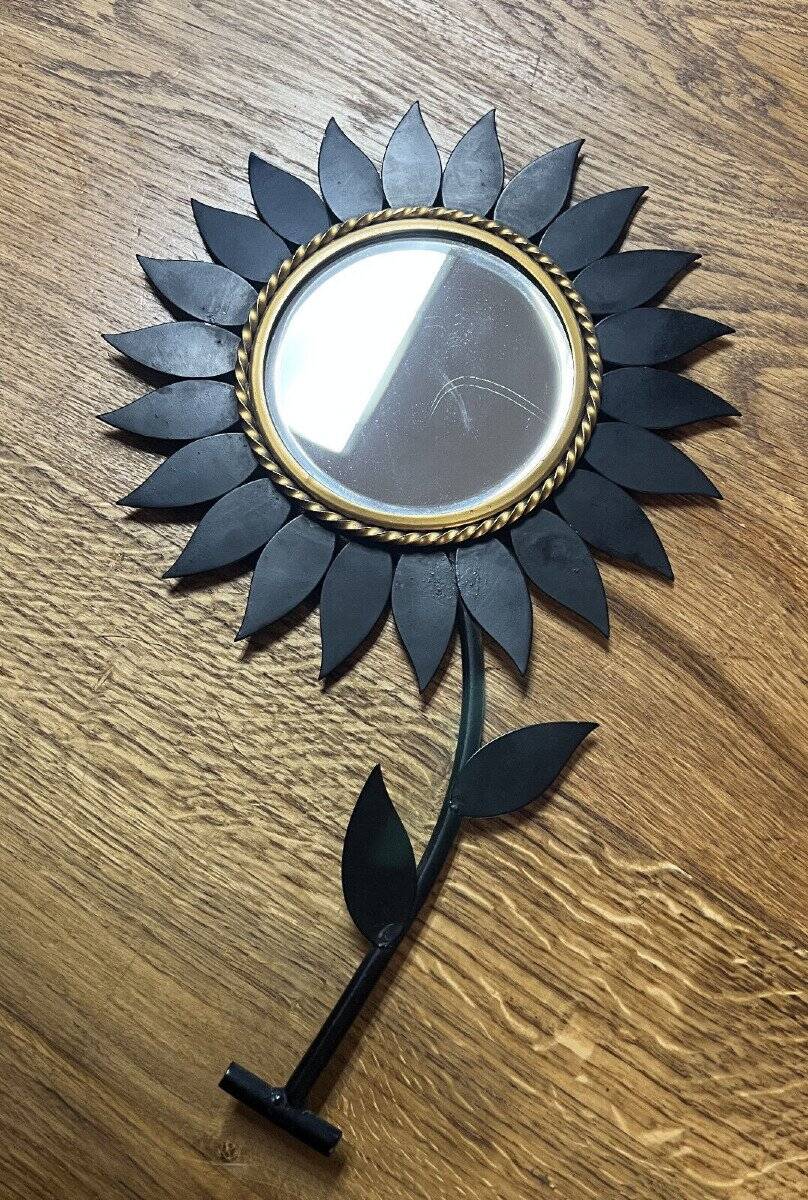 Vintage 70s: sunflower mirror marked and signed on the back / chaty vallauris am