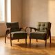 Pair of vintage mid-century lounge armchairs with wooden frames and green upholstery, 68 × 78 × 84 cm