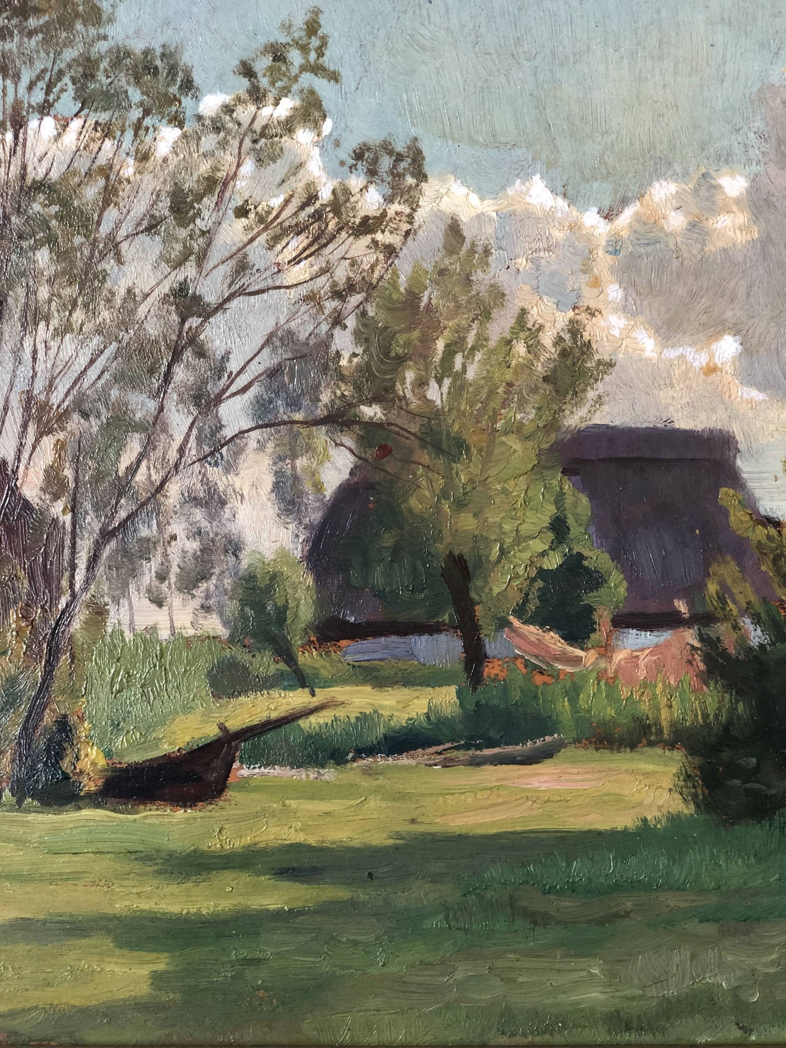 Vintage Original Landscape Oil Painting: Framed Countryside Cottage Art