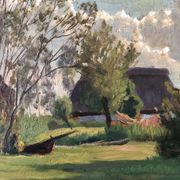 Vintage Original Landscape Oil Painting: Framed Countryside Cottage Art
