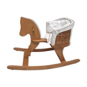 Rocking horse white wicker basket Moulin Roty