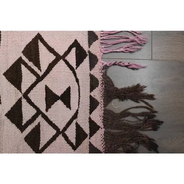 1970s vintage Turkish Oushak handmade wool cotton pink runner rug 98x317