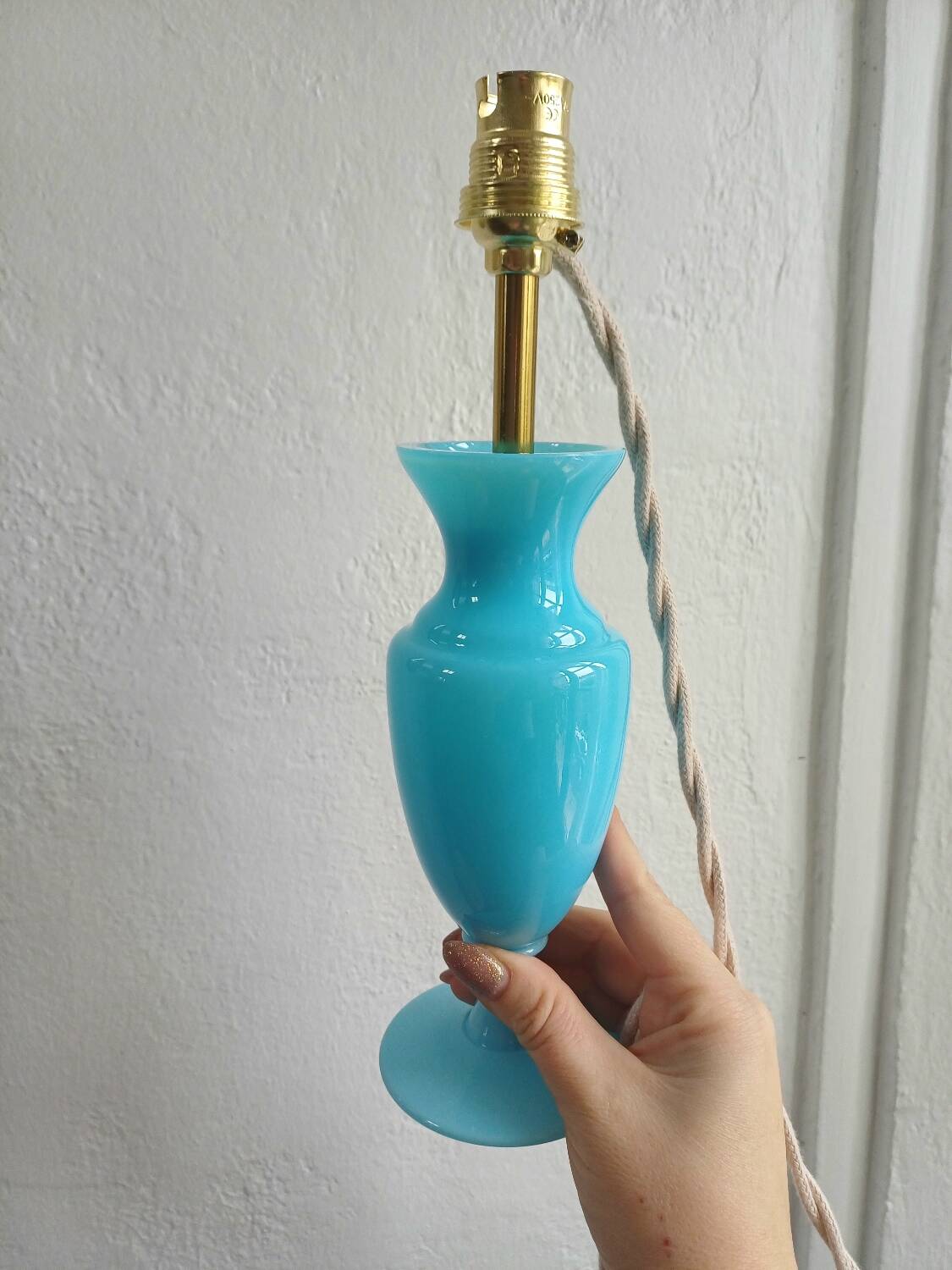 Blue Opaline Glass Table Lamp, 1970s