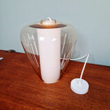 Suspension scandinave en verre satiné blanc et verre transparent rose pâle, 1960