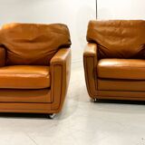 Pair of cognac leather armchairs 1970