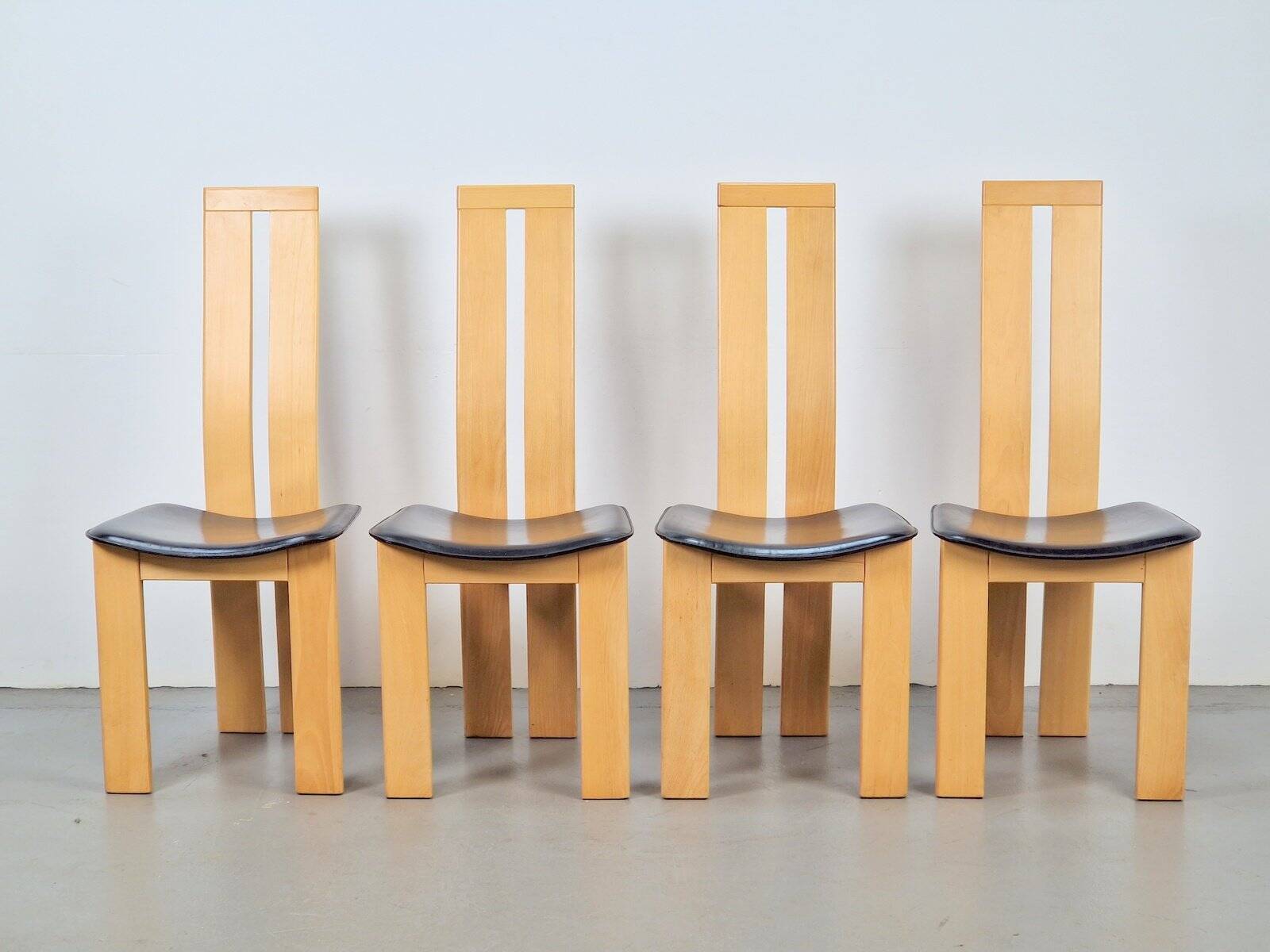 Vintage Beech and Leather Dining Chairs by Pietro Costantini for Ello, 1970s, Set of 4