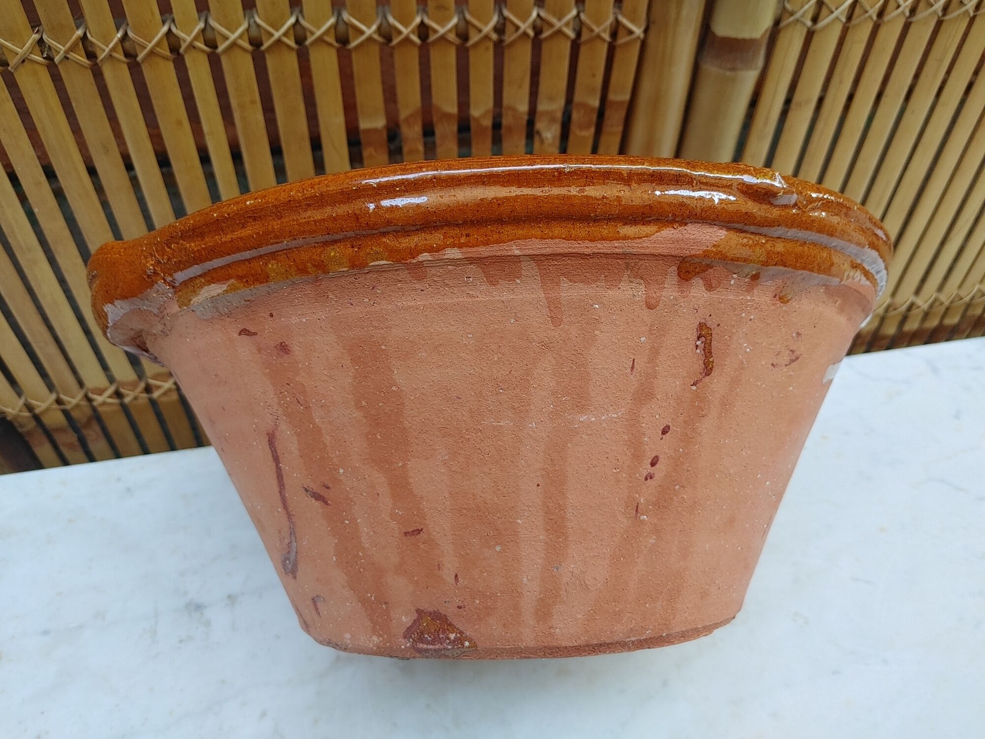 Ancient provençal tian in varnished terracotta - ø 34/35.5 cm