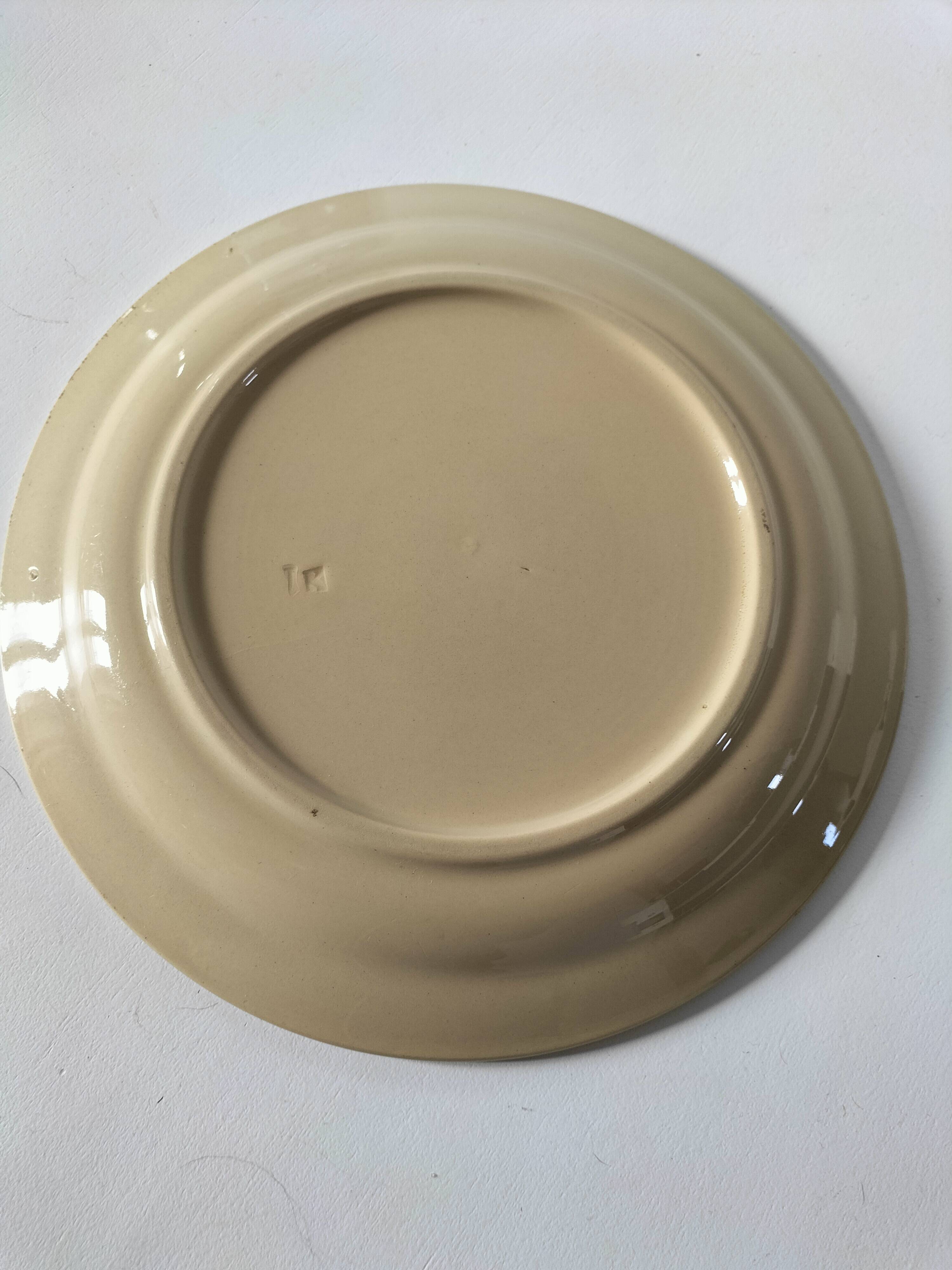 Ivory and blue geometric floral decoration plate, 1940s–50s