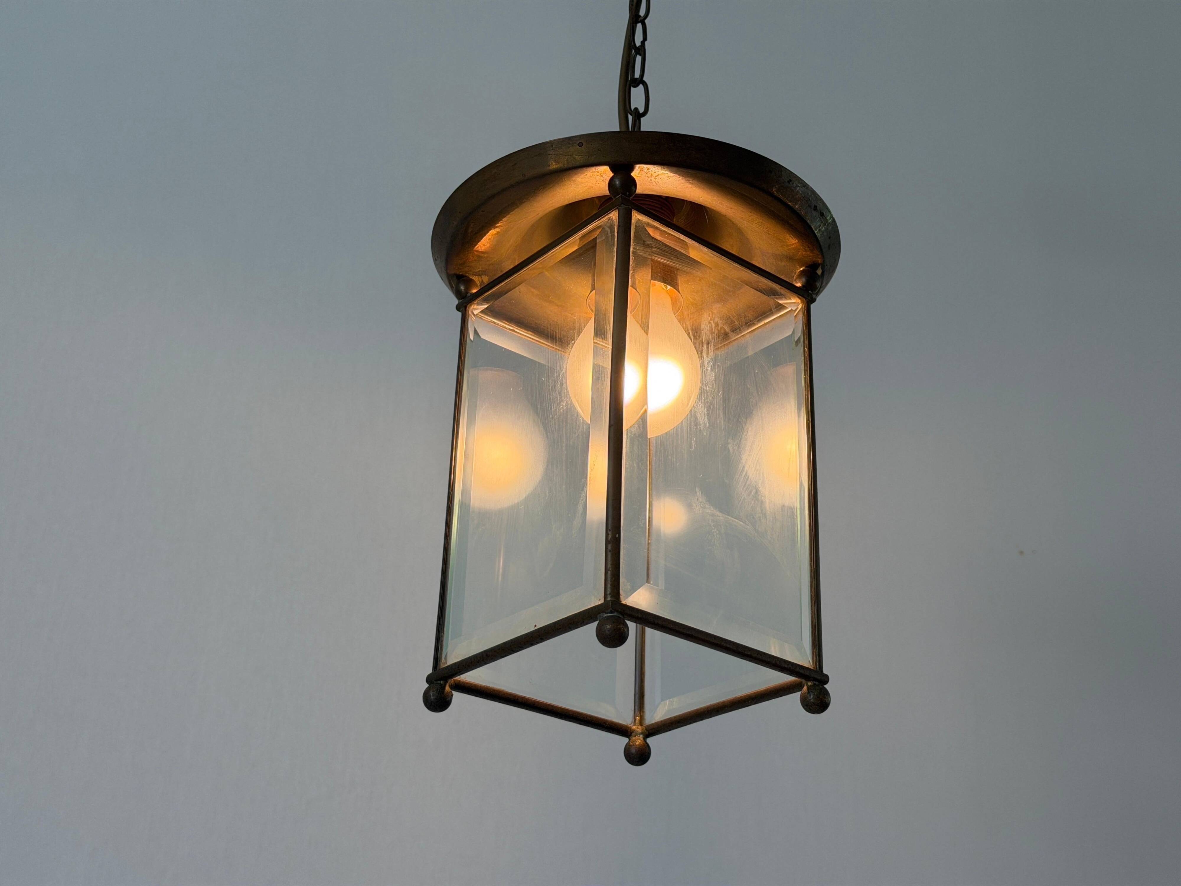 Art Deco ceiling light in brass and glass, 1940s, Germany