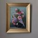 Acrylic painting on canvas, bohemian countryside decoration, flowers, still life