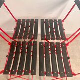 Set of 4 folding leather and metal chairs Italian design Zanuso for Zanotta Celestina vintage