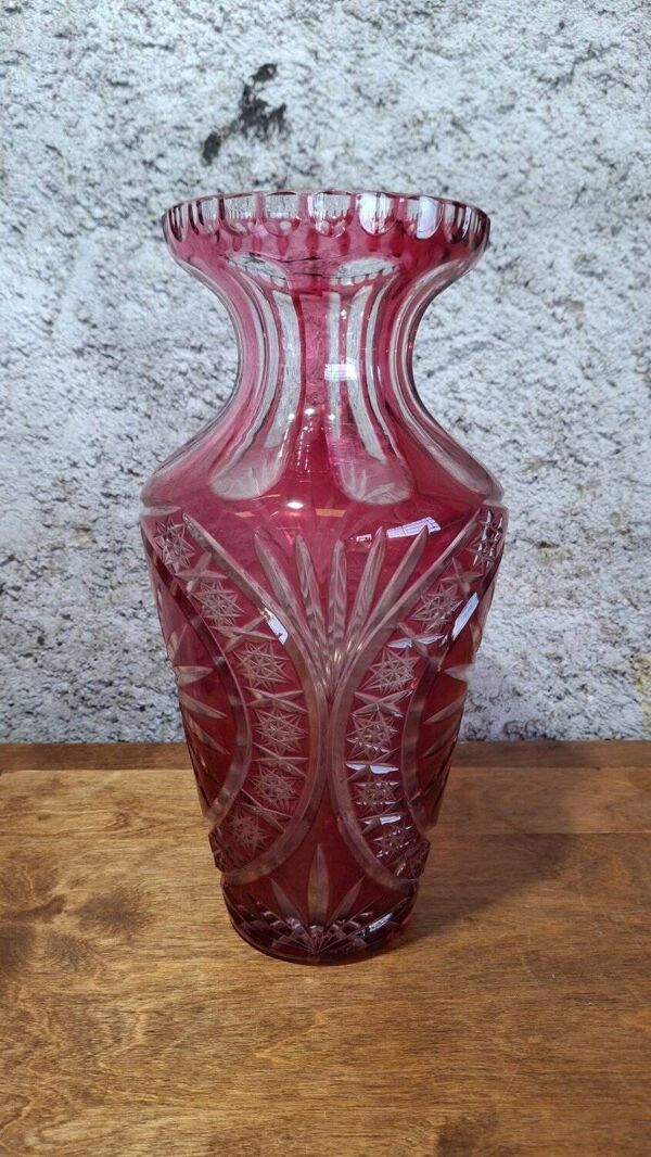 Boheme grand vase cristal overlay rouge taillé à la roue belle époque