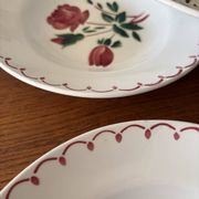 Set of 6 antique deep plates in earthenware • Red rose decoration