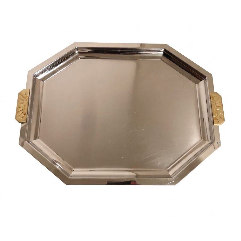 Plateau XXL Jean Couzon "Charleston 1925" en inox 18/10 et laiton
