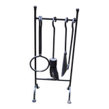 Old Black Wrought Iron Fireplace Servant - 4 Tools