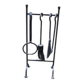 Old Black Wrought Iron Fireplace Servant - 4 Tools