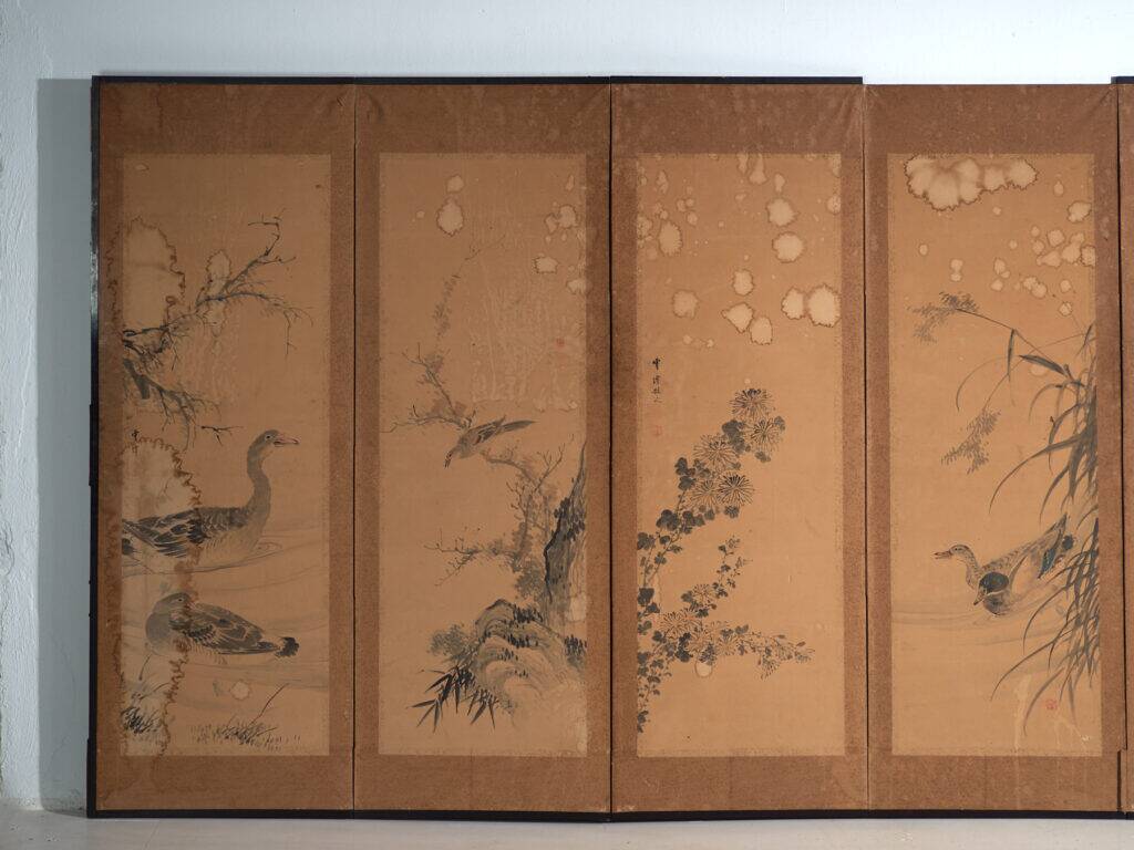 Antique Japanese six-panel screen with box – Japan, circa 1900