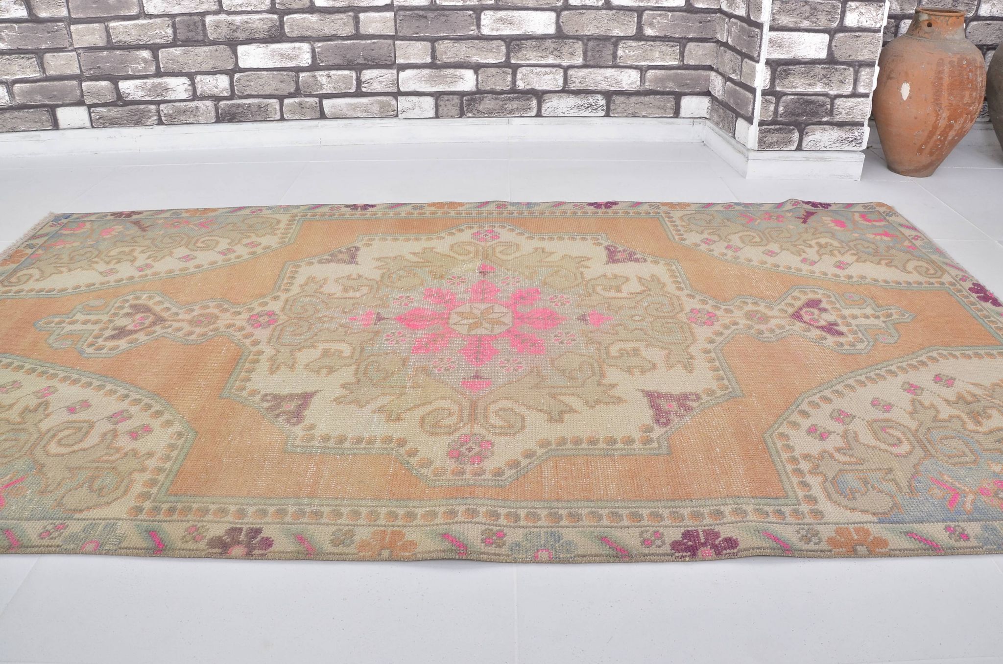 Orange & Beige Turkish Vintage Rug sku 2555