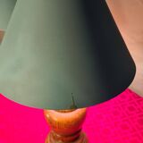Pair of wooden bedside lamps with steel lampshades, scandinavian